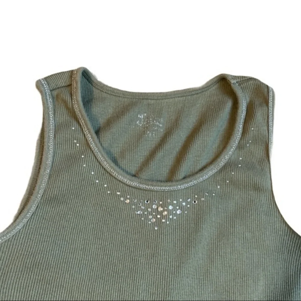 Justice Green tank with bling rhinestones silver